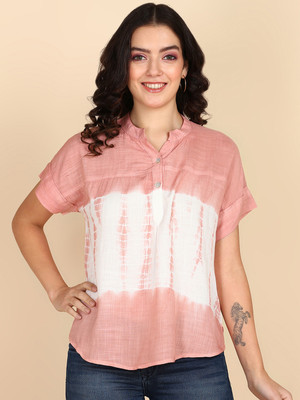 METRONAUT Casual Tie & Dye Women White, Pink Top