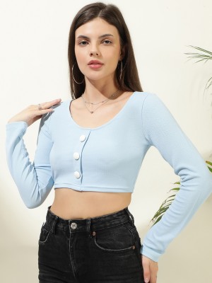 KOTTY Casual Solid Women Light Blue Top