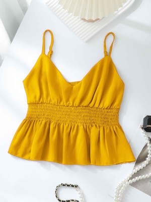 Istyle Can Casual Solid Women Yellow Top