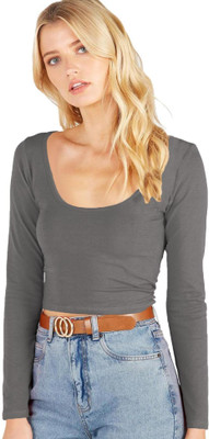 THE BLAZZE Casual Solid Women Grey Top