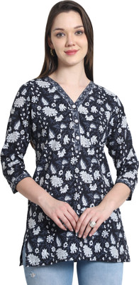 HouseOfCommon Women Printed Straight Kurta(Black, White)