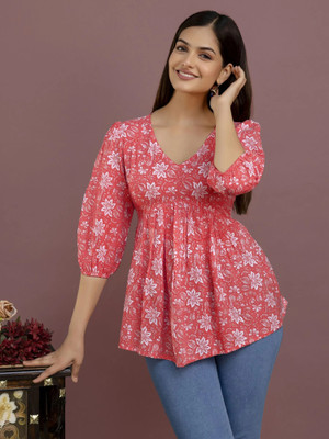 Maheshvi Casual Floral Print Women Pink Top