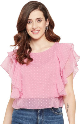 HouseOfCommon Casual Solid Women Pink Top