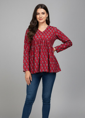 Desi Beats Casual Printed Women Maroon Top
