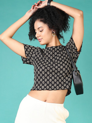 V-MART Casual Self Design Women Black Top