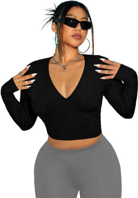 THE BLAZZE Casual Solid Women Black Top