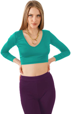 THEBLAZZEE Casual Solid Women Light Green Top