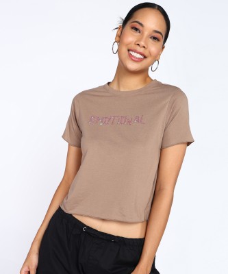FOREVER 21 Casual Embellished Women Brown Top
