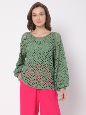 VERO MODA Casual Self Design Women Green Top