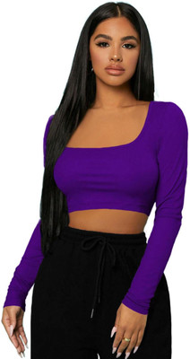 THE BLAZZE Casual Solid Women Purple Top
