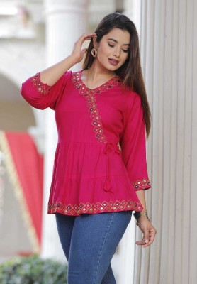 SAINI CREATION Casual Solid Women Pink Top