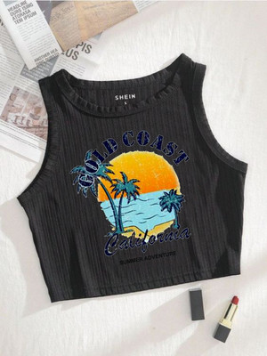 toystshirt Casual Printed Women Black Top