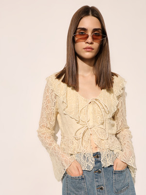 ONLY Casual Self Design Women Beige Top