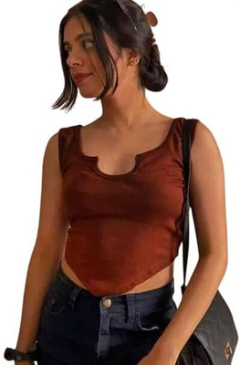 DEALZONE Casual Self Design Women Brown Top