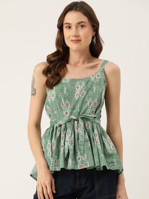 Feranoid Retail Casual Floral Print Women Green Top