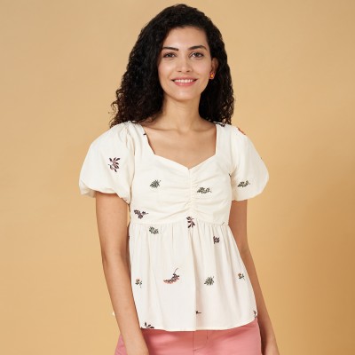 Honey By Pantaloons Casual Embroidered Women White Top