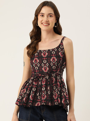 Feranoid Retail Casual Floral Print Women Black Top