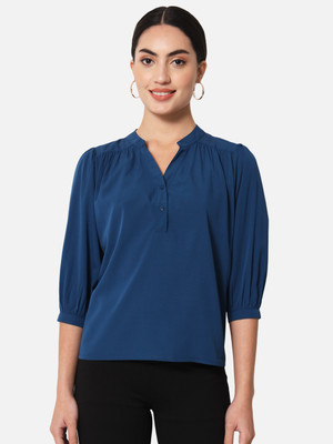 ALL WAYS YOU Casual Solid Women Blue Top