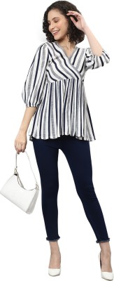 Deebaco Casual Striped Women Black, White, Grey Top