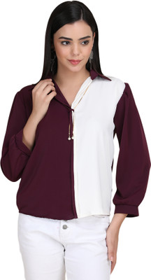 KalvinClo Casual Solid Women Maroon, White Top