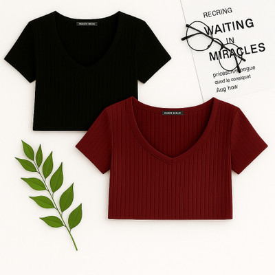 Show In Style Casual Striped Women Black, Red Top