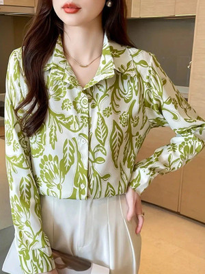 Leriya Fashion Casual Printed Women Light Green Top