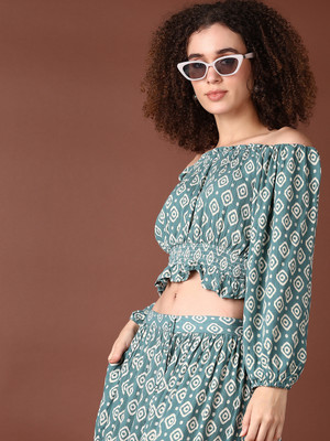 V-MART Casual Printed Women Green Top