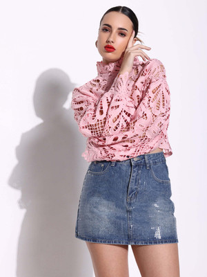 SHOWOFFFF Casual Self Design Women Pink Top