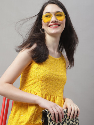 JAINISH Casual Embellished Women Yellow Top
