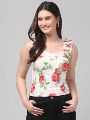 clobug Casual Printed Women White Top