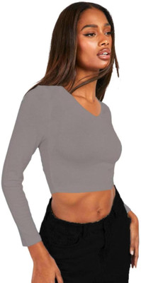 THEBLAZZEE Casual Self Design Women Grey Top