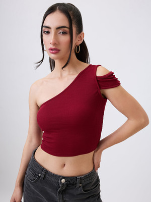 SZN Casual Solid Women Maroon Top