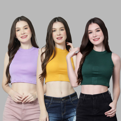Ayvina Casual Solid Women Yellow, Purple, Dark Green Top