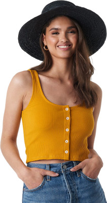 Nxtwin Casual Self Design Women Yellow Top