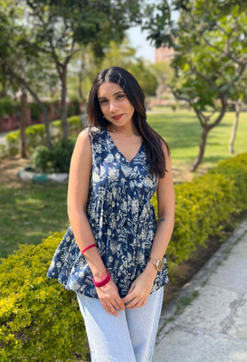 Choudhary Fashion Casual Floral Print, Printed Women Blue Top