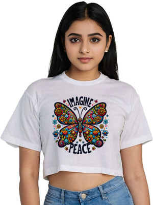 Ninjathreads Casual Printed, Solid Women White Top