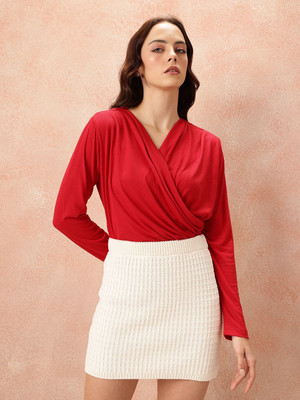 all about you Casual Solid Women Red Top