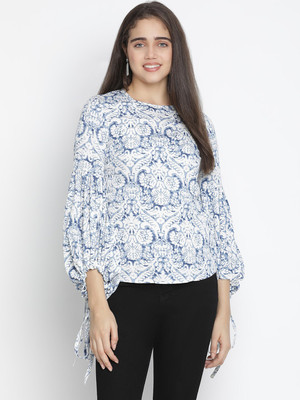 OXOLLOXO Casual Floral Print Women Blue Top
