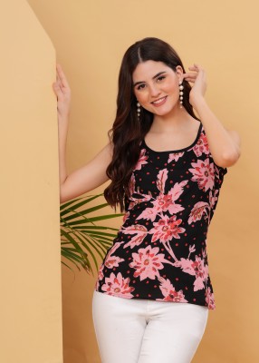 Purshottam Wala Casual Floral Print Women Black Top