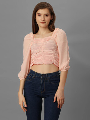 SXV STYLE Casual Solid Women Pink Top