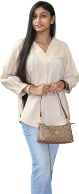 ALL ABOUT POSHAAK Casual Printed Women Beige Top
