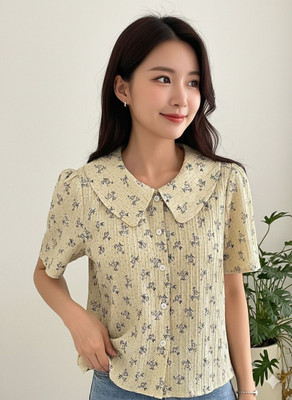Leriya Fashion Casual Printed Women Yellow, Beige Top