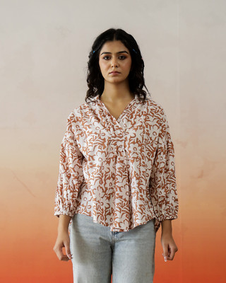 Sanskrutihomes Casual Floral Print Women Grey Top