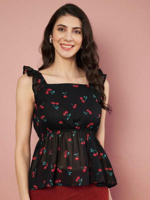 SZN Casual Printed Women Black Top
