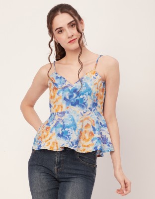 moomaya Casual Printed Women White, Blue, Yellow Top