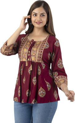 DMP FASHION Casual Printed Women Maroon Top