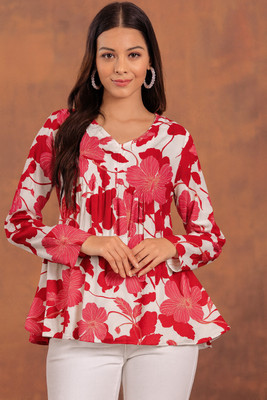 CLANGER Casual Printed Women Red Top