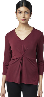 Annabelle by Pantaloons Casual Solid Women Maroon Top