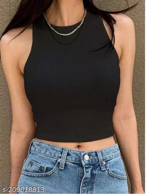TUSI Casual Solid Women Black Top