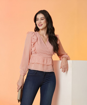 Globus Casual Polka Print Women Orange Top